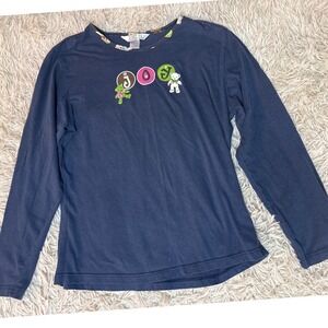 EXIT 51 Navy Blue Long Sleeve T Shirt with Bear & Joy Graphic Women's Medium